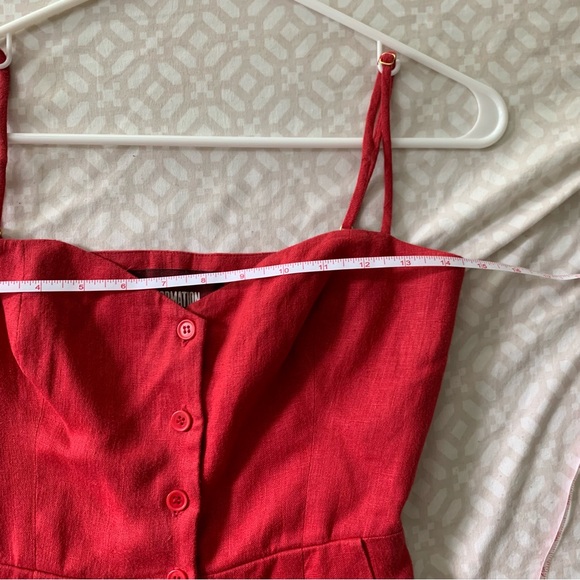 Reformation | Red Linen Mini Romper with pockets | Size 00 - Picture 9 of 12